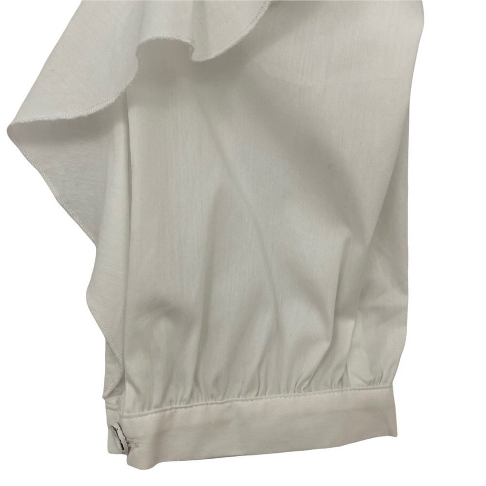 Splendid White Round Neck Button-Placket Ruffle-Sleeve Poplin Shirt Womens Large - Picture 6 of 11